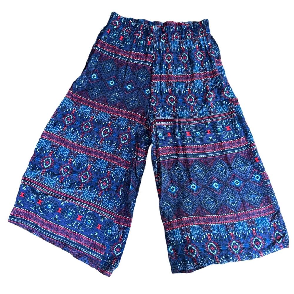 Cato Blue Aztec Print Wide Leg Palazzo Patterned Capri Pants Size Medium